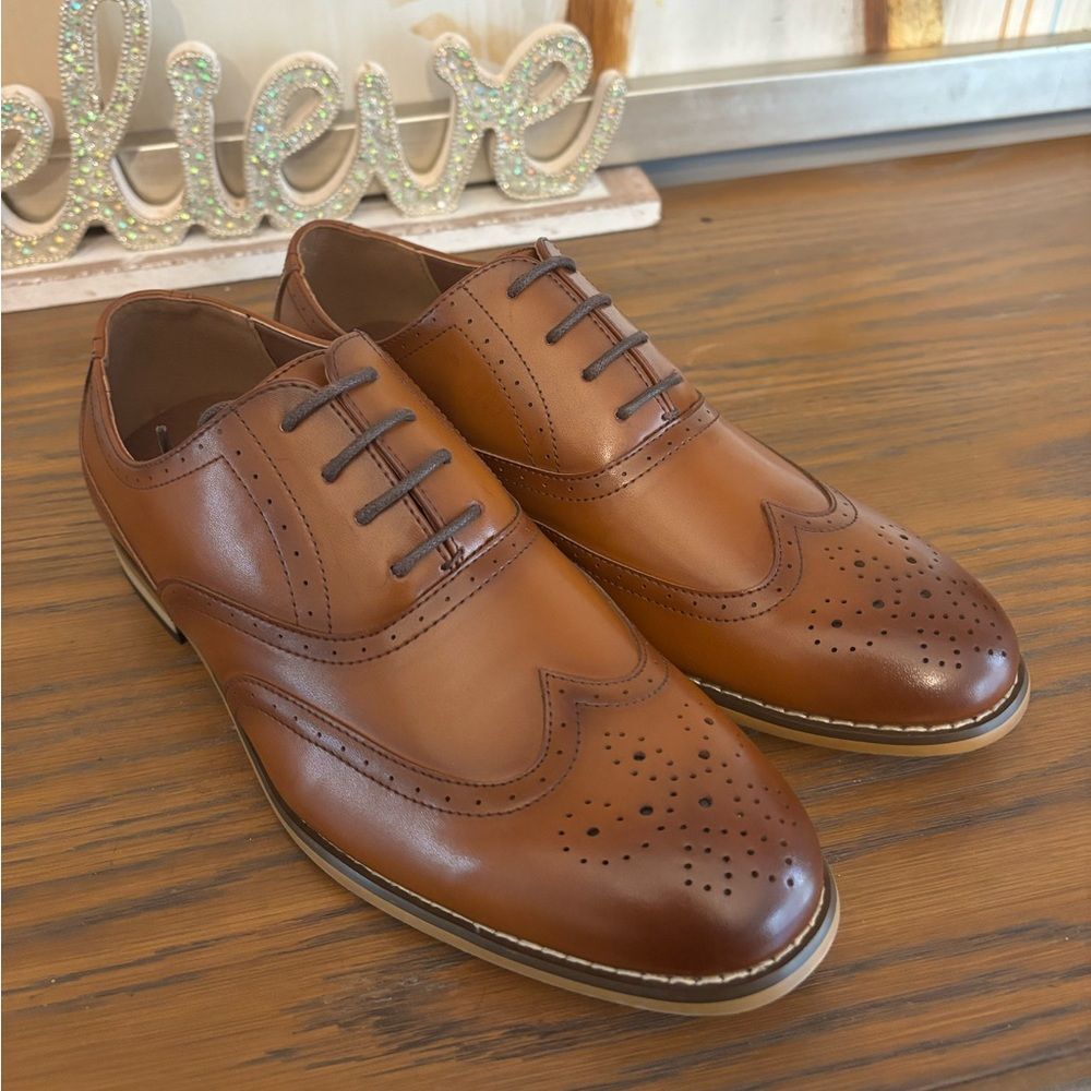NWOT Stacy Adam’s Classic Brown Faux Leather Oxford Dress Shoes-size 6.5 - Picture 13 of 15